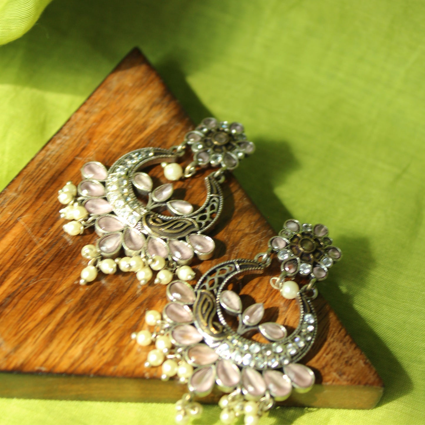 Silva Sutra Pink Stone & Mirror Chandbalis