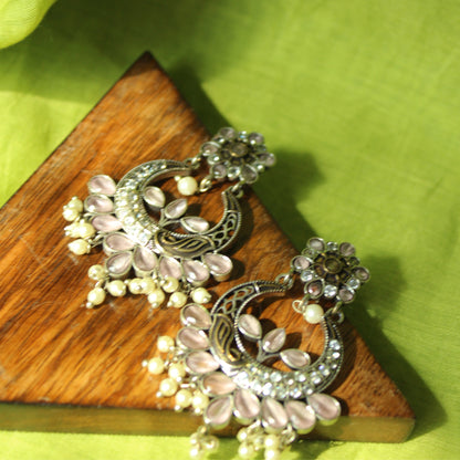 Silva Sutra Pink Stone & Mirror Chandbalis