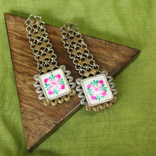 Silva Sutra Hand-Painted Floral Silver Drops