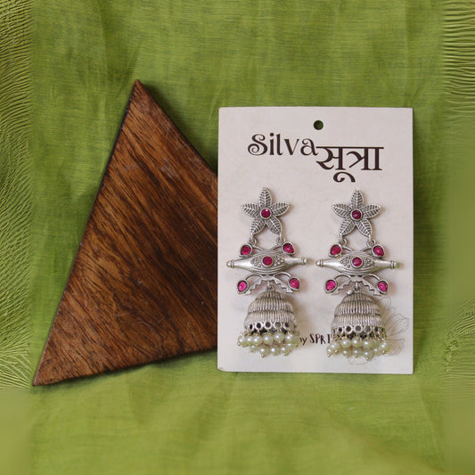 Silva Sutra Silver Floral Jhumka Pearls