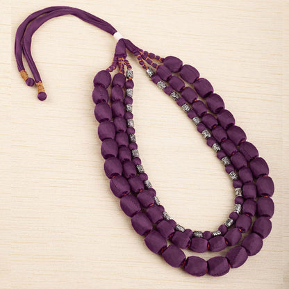 3 layer fabric beaded necklace in silk