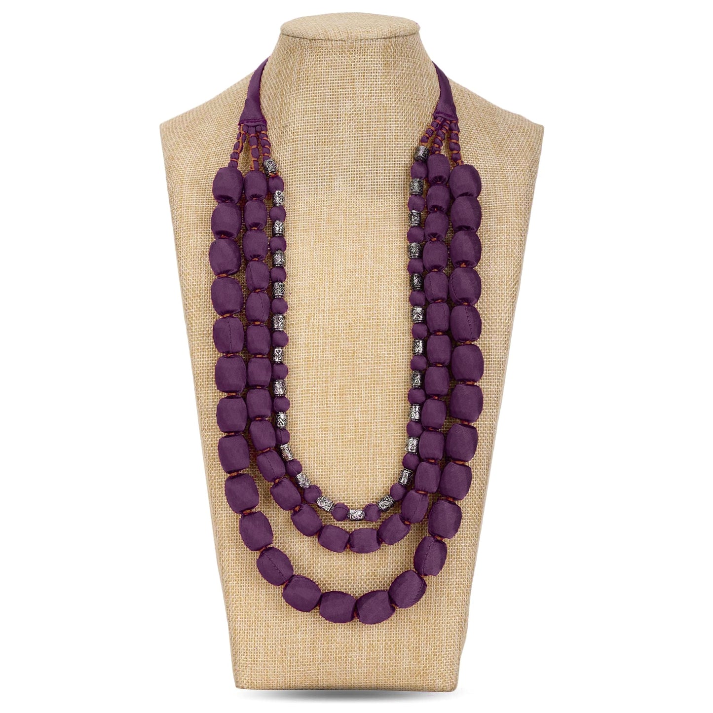 3 layer fabric beaded necklace in silk