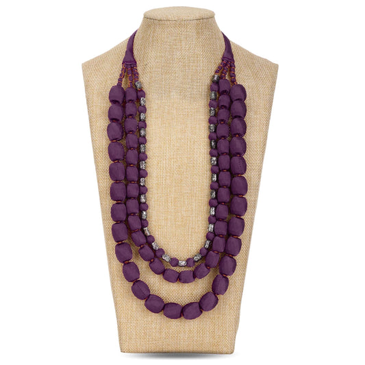 3 layer fabric beaded necklace in silk