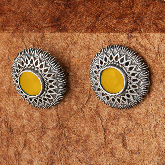 Silva Sutra yellow oxidised studs